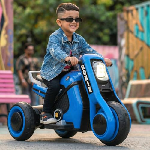 Image of Toyzone Roxie Kids Electric Bike (Blue)| Rechargeable Bike with 6V 4.5Ah Battery | MP3 /USB /BT Music & LED Lights| Smooth Acceleration | 6 Months Battery warranty, For Kids Age 2 to 8 Years, Upto 35 kg