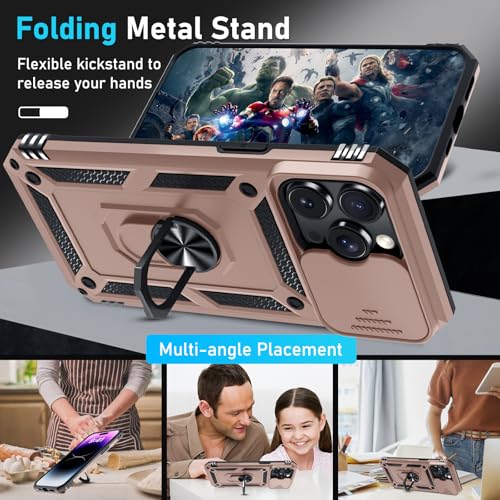 Coque iPhone 14 Pro antichoc intégrale avec béquille or rose - 2