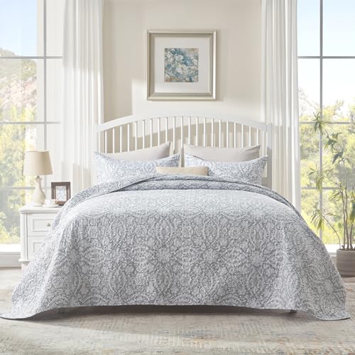 SunStyle Home Floral Quilt King Size, Soft Durable Quilted Bedspread Lightweight Comforter Reversible Boho Printed Bed Coverlet Blanket King Quilt Bedding Set with Pillow Shams for All Season 3 Pieces