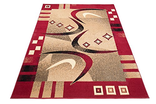 Tapis salon rouge 250 x 350 cm géométrique créez un coin chaleureux