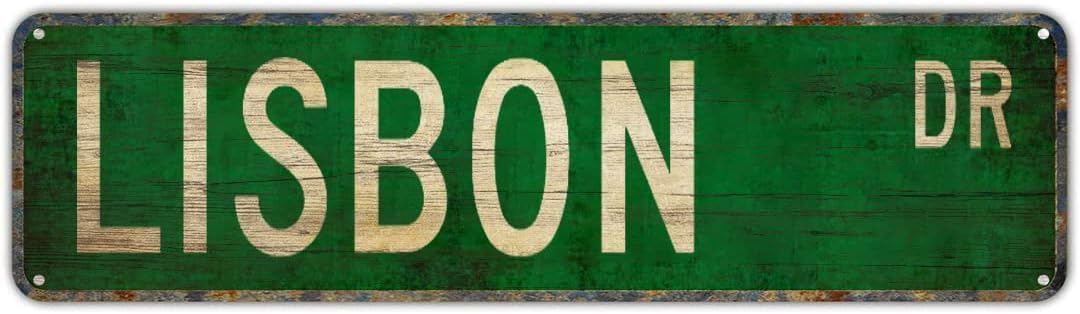 Bdeyfg Colour2 Lisbon Dr Street Sign Vintage Metal Tin Sign Bar Cafe Garage Cave Home Room Farmhouse Garden Patio Wall Decor 4X16 Inch