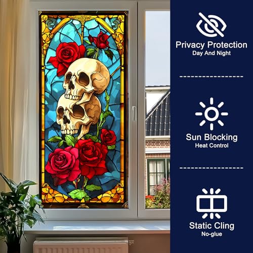 Vinilo decorativo ventana diseño calavera roja 17.7 x 39.3 pulg miniatura 2