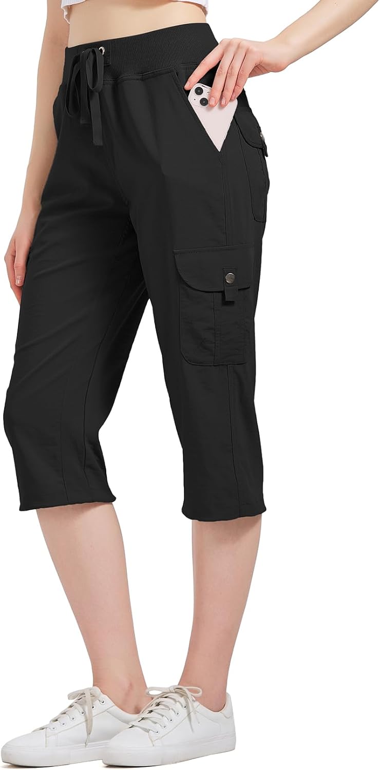 Women’s Cargo Capris Hiking Pants Quick Dry Lightweight Athletic Outdoor Travel Loose Fit Casual Capris with Pockets