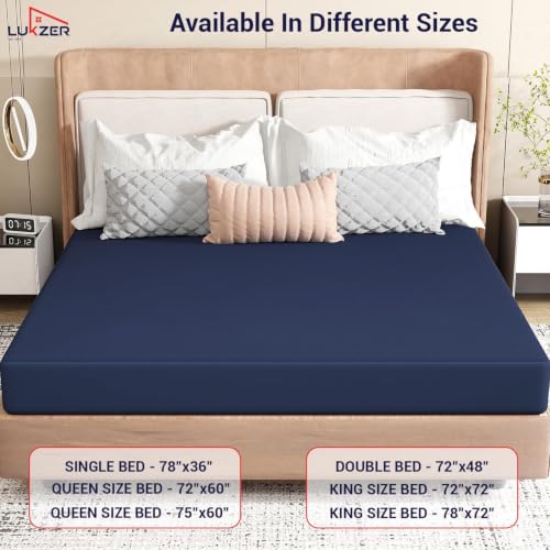 Image of Lukzer 100% Waterproof Quilted Mattress Protector Blue Single Bed 78 x 36 Inches (6.5 x 3 ft) Cotton-Feel Bed Protector Soft Noiseless Hypoallergenic Breathable Elastic Fitted Mattress Cover /Bed Cover