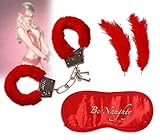 les colis noirs lcn Set Amant - Jeu Coquin Erotique avec menotte Fourrure, Une Plume, Un Masque - 2 modèles Noir et Rouge - 238