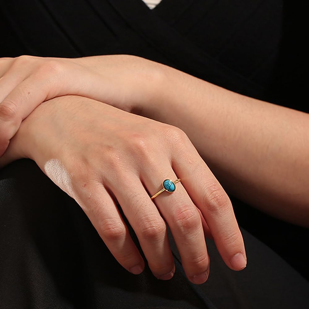 LadayPoa Turquoise Ring for Women. 18k Gold Plated Western Jewelry. Statement Ring with Blue Stone - Image 5
