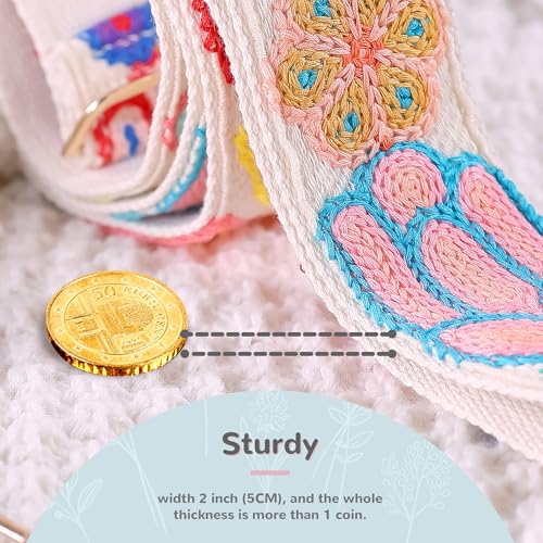 3D Flower Crochet Purse Strap 2" Wide,Bag Strap Replacement for Crossbody Adjustable(Gold Hardware)3