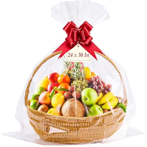 Homrelaxy 22 Pcs 24 x 30 Inches Cellophane Bags for Gift Baskets Plastic Clear Basket Bags Cellophane Wrap for Gift Baskets for Birthday Wedding Thanksgiving
