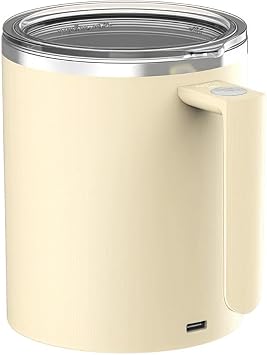 Self Electric Shaker Protein Bottle Automatic Magnetic Stirring Cup 12oz Stainless Steel Mixing Cup 20s Auto Turn Off Off white