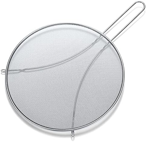 Splatter Screen for Cooking 11.8'', Stainless Steel Grease Splatter Guard for Frying Pan, Fine Mesh Splatter Screen with Resting Feet, Comfort Grip Handle, Safe Cooking Lid,Keeps Kitchen Clean(Silver)