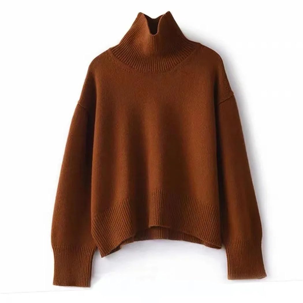 Haitpant Maglione da donna in cashmere spesso, per autunno e inverno, a collo alto, caldo, con base lavorata a maglia