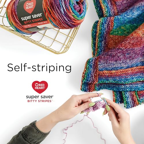 Image of Red Heart Super Saver Bitty Stripes Firework Yarn - 2 Pack of 283g /10oz - 100% Acrylic - #4 Worsted (Medium) - 515 Yards per Skein - Knitting /Crochet