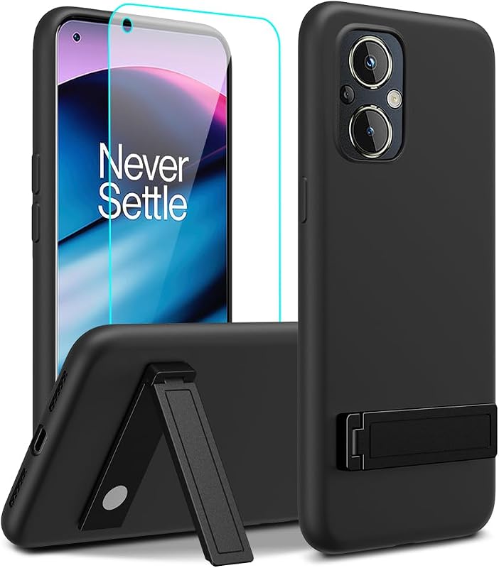 Case for Oneplus Nord N20 5G Phone Case with Glass Screen Protector, [3 Stand Ways] Metal Kickstand/Stand Silicone TPU Shockproof Protective Cover Case for Oneplus Nord N20 5G - Black