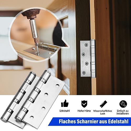 HATANSE 4 Stücke 304 Edelstahl Scharniere 10cm x 7.5cm x 3mm Groß Schwerlast Türscharnier mit 16pcs Schrauben für Massive Türen Innen Außen Silber