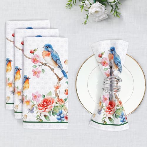 Serviettes en tissu doux oiseaux table lot de 6 réutilisables