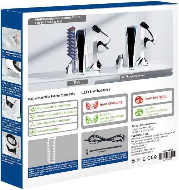 Miniatura 8 de SINBEAUTIES para estación de carga del controlador PSVR2, estación de carga de 5 manijas Playstation y soporte de ventilador de refrigeración,