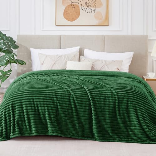 Image of BEDELITE Fleece Blanket King Size - 3D Ribbed Jacquard Soft and Warm Decorative Fuzzy Blankets - Cozy, Fluffy, Plush Lightweight Throw Blankets for Couch, Bed, Sofa(Green, 108x90 inches)