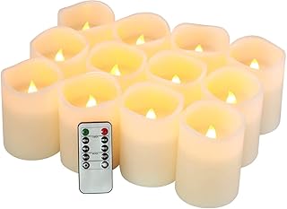 KUNOVA (TM) Flameless Candles, Led Candles Set of 12 (D:3" x H:4") Flameless Candles Battery Operated LED Pillar Real Wax Flickering Electric Unscented Candles with Remote Control Cycling 24 Hours Timer
