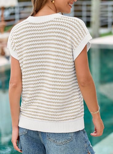 EVALESS Women's Sweater Vest Striped Pullover Tank Top Round Neck Cap Sleeve Lightweight 2025 Summer Casual Clothes4