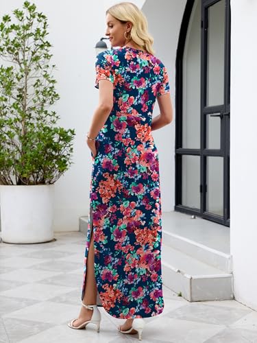 Image of Heymoments Womens Summer Maxi Dress Short Sleeve Casual Loose Long T Shirt Split Vacation Beach Sundress with Pockets