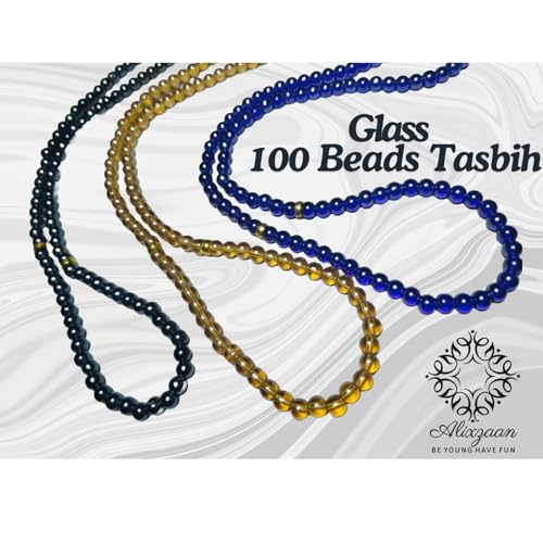 Image of Prayer Beads Tasbih Set, 100 Beads with Tassels, Blue Black Golden, 3 Pack