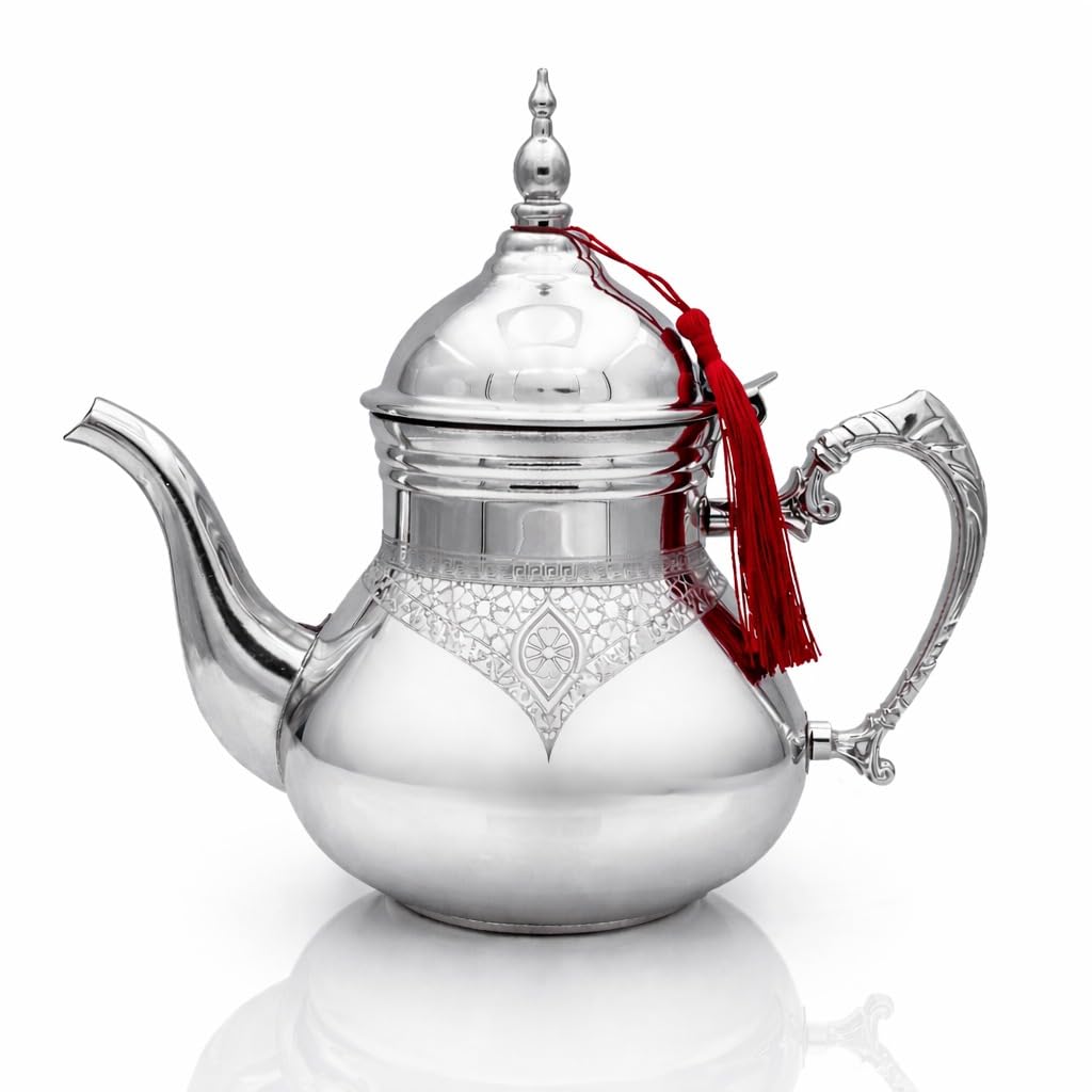 Marokkanische Teekanne Agadir, Rosé-Gold & Silber, 0,8l-1,6l, Induktion geeignet, alle Herdarten, traditionelle Teekanne, Berrad, Cay Kanne (Silber, 1,6l)