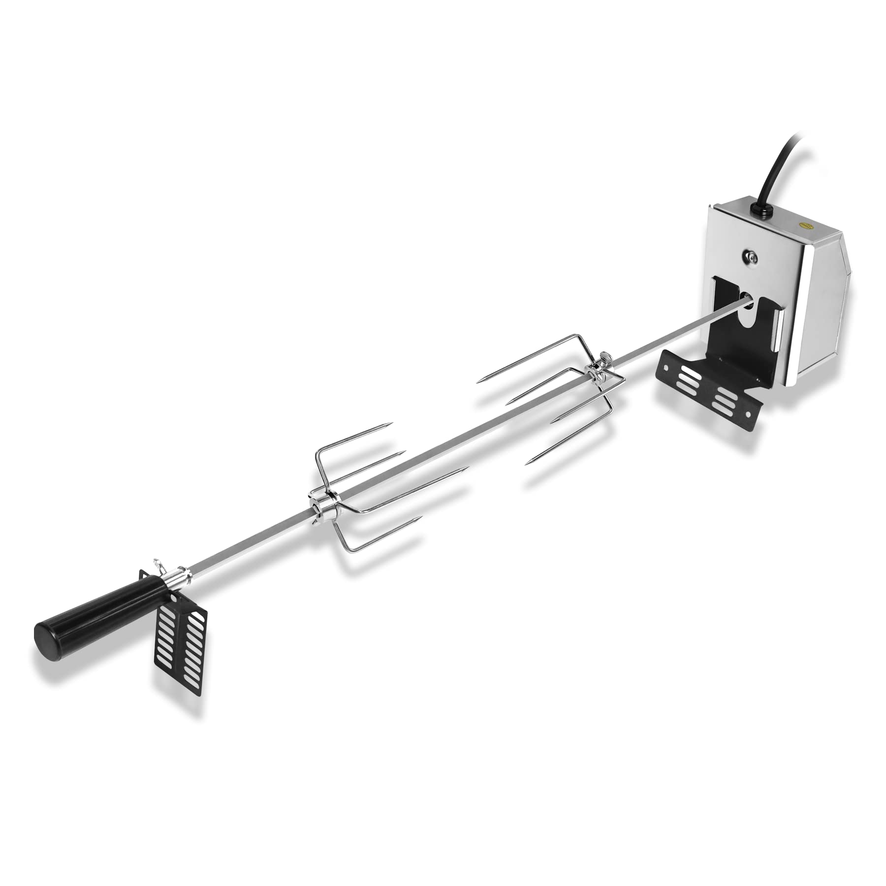Froadp Set di spiedini da barbecue in acciaio inossidabile da 117 cm con motore 220-240 V, 8 x 8 mm, spiedini elettrici per barbecue con 2 aghi per carne, accessori elettrici per barbecue per griglie