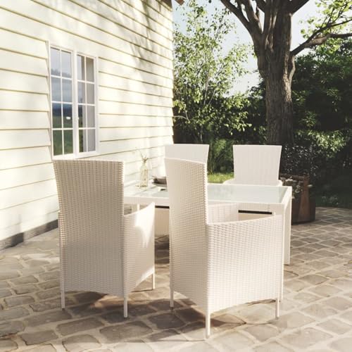 Gecheer Juego Comedor de jardín 5 pzas y Cojines ratán sintético Blanco Mesa y sillas Terraza Muebles Patio Exterior,Type 1