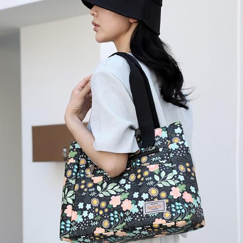 Bolso tote para mujer de Trawila, de nailon, con flores, grande y resistente al agua miniatura 4