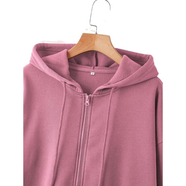 Image of Rabboni Women's Solid Zip-Up Hoodie Jacket | Full Sleeve Hooded Sweatshirt with Kangaroo Pockets | Casual Winter Wear Hoodie for Women