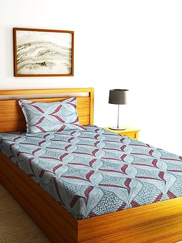 Image of Home Sizzler 144TC Vibrant Vines Baby Blue Double Bedsheet with 1 Pillow Cover