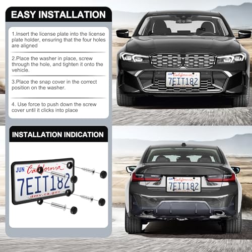 LivTee Silicone License Plate Frames Covers, 2 Pack Universal American Car Accessories License Plate Bracket Holder with Bolts Washer Caps, Rust-Proof, Rattle-Proof, Weather-Proof, Black - Thumbnail 5