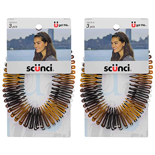 Scunci Effortless Beauty Stretch Hair Combs. Tortoise, Opaque White, and Black. 3-Count (2-Pack)