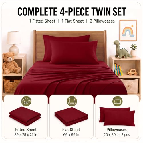 Image of CozyLux 4-Piece Twin Sheets Set, Fits 18-21 Inch Mattresses, Oeko-TEX