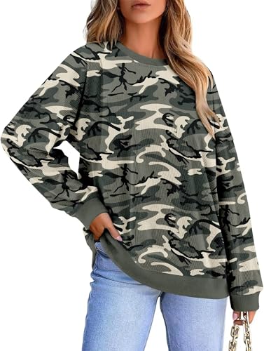 KISSMODA Women's Casual Long Sleeve Sweatshirt Color Block/Solid Crewneck Corduroy Pullover Cute Tops