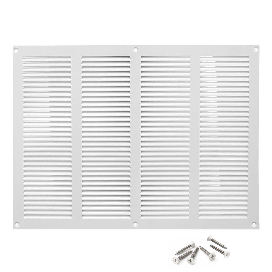 400x300mm / 16x12 inch White Metal Ventilation Grille with Flyscreen - Air Vent Cover