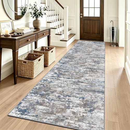 Hallway Runner Rug 3x8 Textured Non Slip Carpet Runner, Abstract Multi
