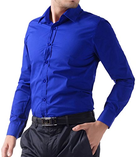 Pj Paul Jones Men's Royal Blue Dress Shirts Slim Fit Long Sleeve Button Down Designer Shirts (Royal Blue,Xl) #TOP3