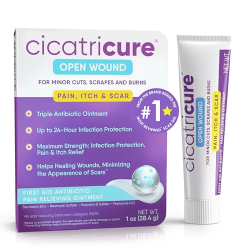 Cicatricure Triple Antibiotic Ointment with Pain Relief, Bacitracin Antibiotic Ointment & Cream for Wound Care, Healing Ointment for Cuts, Burns, Insect Bites, First Aid Supplies essential, 1 oz