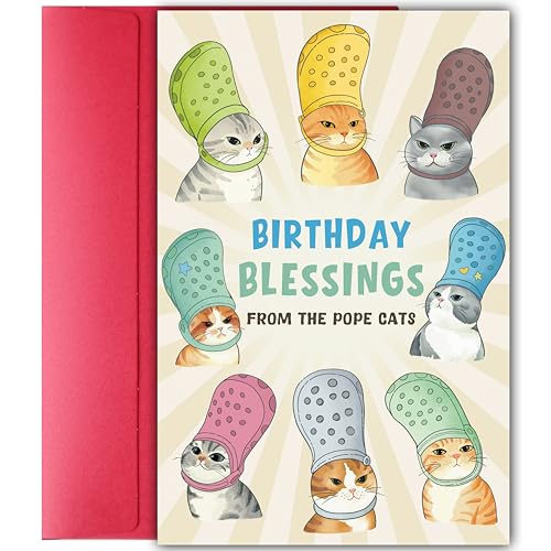 YIWANSIN Funny Pope Cats Meme Birthday Card, Hilarious Greeting for Cat Lovers, Friends, or Family,...