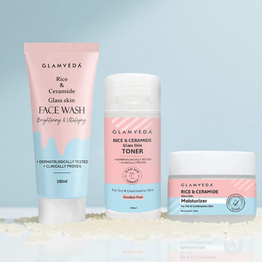 Glamveda Rice & Ceramide 3 Step Daily Skincare Routine For Women | Face Wash, Toner & Moisturizer-image-28