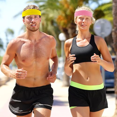 Image of 4 Pack Sweatbands Sports Headband for Men and Women, Moisture Wicking Athletic Workout Headband for Running, Tennis, Basketball, Yoga, Gym Stretchy Unisex Sweatband