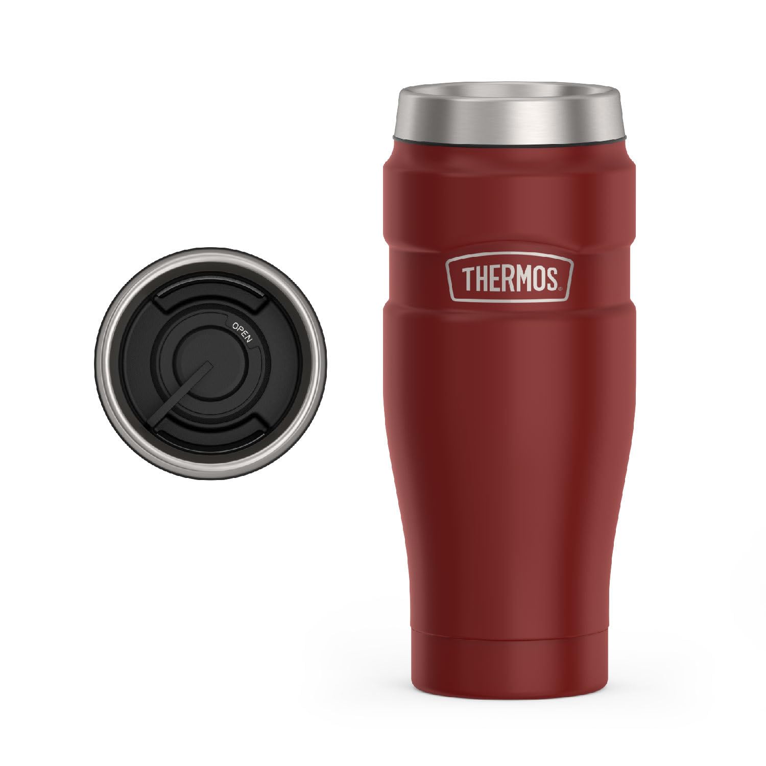 THERMOSStainless King Vacuum-Insulated Travel Tumbler, 16 Ounce, Matte Red