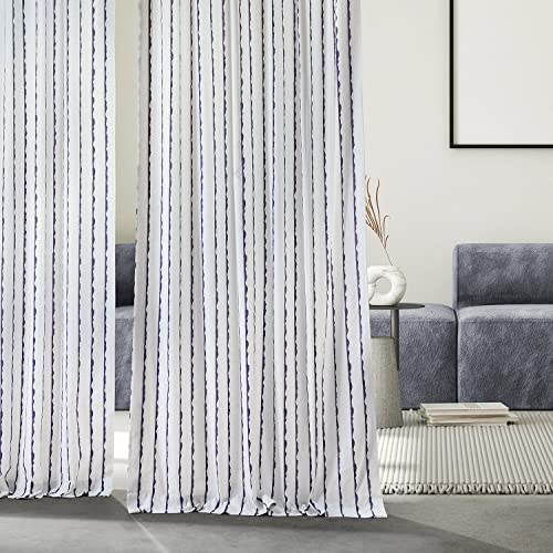 Image of HPD Half Price Drapes Abstract Striped Printed Curtains 108 Inches Long Luxury Cotton Curtains (1 Panel) Room Darkening Window Curtains for Bedroom & Living Room, 50W x 108L, White & Blue Striped