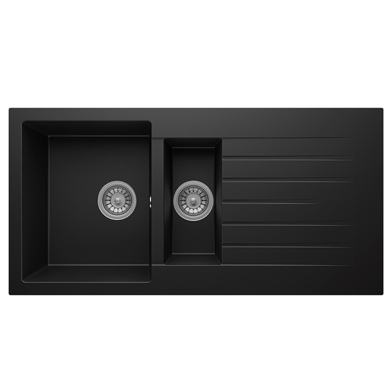 Liquida GRN150BL 1.5 Bowl Black Granite Reversible Kitchen Sink with Wastes