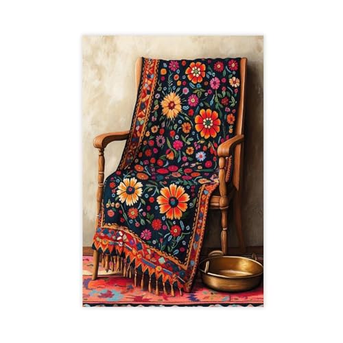 ghNDJdk Afghan Embroidery, Handwoven Tribal Textile, Traditional Cultural Canvas Poster Bedroom Sports Landscape Office Room Decor Gift Unframe 16" L X 24" W