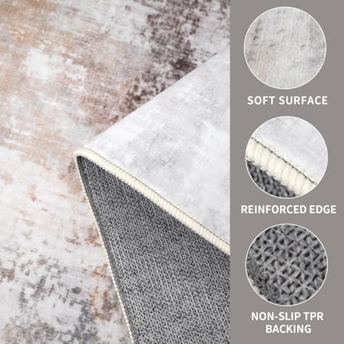 Dotiiorug Modern Abstract Washable Area Rug for Living Room,Low Pile 8x10 Non Slip Carpet Non-Shedding Area Rug Soft Indoor Stain Resistant Rug Brown/Beige — view 3