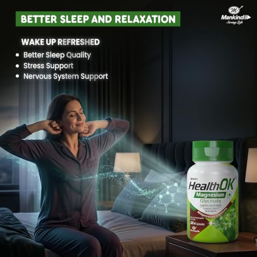 Image of Mankind Health OK Magnesium Glycinate Supplements - High Absorption Formula for Muscle Relaxation, Nerve Health & Calm Sleep - 30 Tablets x Pack of 2