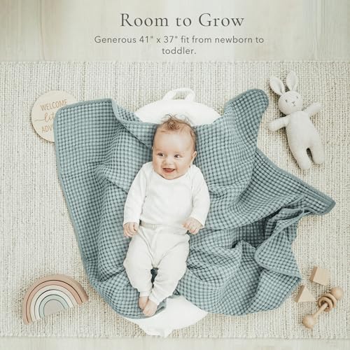 Image of Konssy Waffle Baby Blanket for Boys & Girls, Soft Newborn Swaddle Blanket | Waffle Knit, Cozy Crib Blanket Neutral for Nursery, Stroller & Toddler Bed, Machine Washable, 41 inch x 37 inch(Light Green)