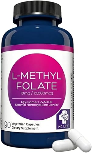 MD Life - Suplemento de L-metilfolato de 10 mg – Suplemento de metilfolato L activo de grado profesional – 90 cápsulas – L-metilfolato 10 mg –